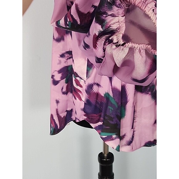 Jennifer Lopez JLO Blouse Large Purple Floral Boho Keyhole Neck Ties - Picture 6 of 15